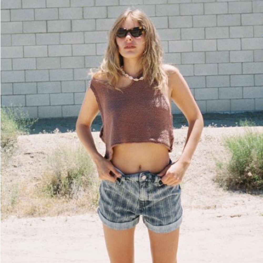 BDG Green Stripe Acid Wash High-Waisted Mom Short